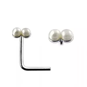 925 Silver Double Pearl L-Bend Nose Stud