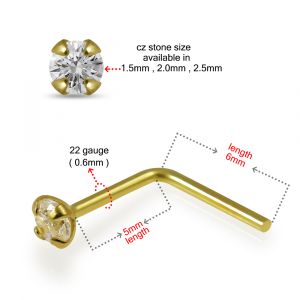 18K Yellow Gold CZ Jeweled L-Bend Nose Stud