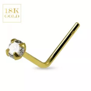 18K Yellow Gold CZ Jeweled L-Bend Nose Stud