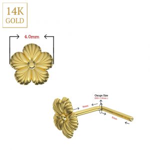 14K Yellow Gold Flower L-Bend Nose Stud