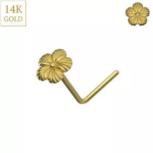 14K Yellow Gold Flower L-Bend Nose Stud