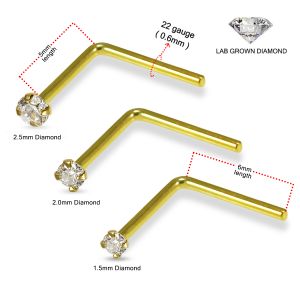 9K Prong Set Round Lab Grown Diamond Fixed L-Bend Nose Stud