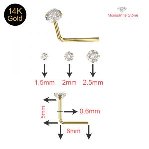 14K Gold Claw-Set Moissanite Stone L Bend Nose Stud