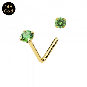 14K Solid Yellow Gold Claw-Set Natural Stone L-Bend Nose Stud | 22G