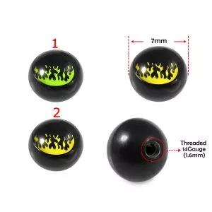 Green and Yellow Flame Logo with Black UV Ball