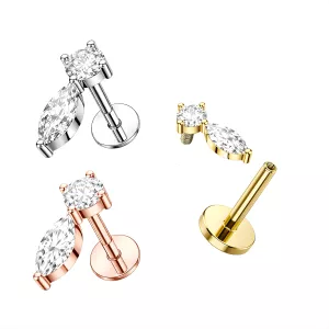 Marquise CZ Jeweled Internally Threaded 316L Surgical Steel Screw Fit Tragus Piercing