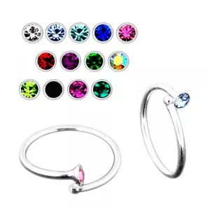 925 Sterling Silver Jeweled Flexible Nose and Ear Tragus Ring with Ball End