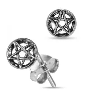 925 Sterling Silver oxidized Pentagon Star Ear Stud 