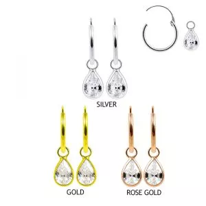 Pear CZ  Jeweled Charm Sterling Silver Dangle Earring 