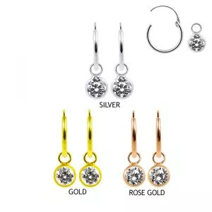 Round CZ Jeweled Charm Sterling Silver Dangle Earring