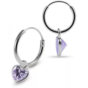 925 Sterling Silver Dangling Heart CZ Jewelled Earring