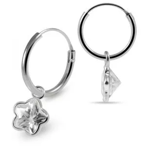 925 Sterling Silver Dangling Flower CZ Jewelled Earring