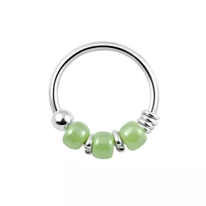 925 Sterling Silver Green Bead Nose Hoop Ring