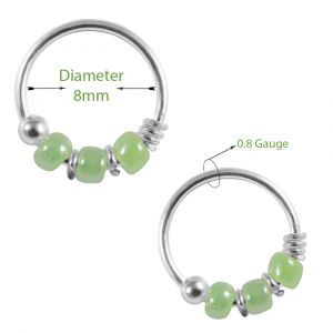 925 Sterling Silver Green Bead Nose Hoop Ring