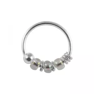 925 Sterling Silver Transparent Clear Bead Nose Hoop Ring