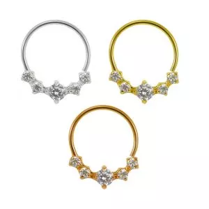 925 Sterling Silver 5 CZ Paved Nose Hoop Ring