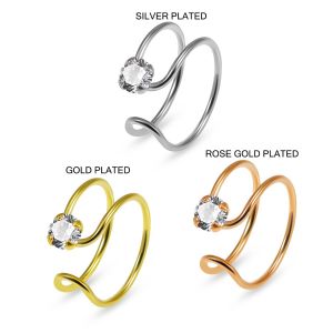 Single CZ Jeweled 925 Sterling Silver Non piercing Nose Cuff Clip 22G Nose Hoop Ring