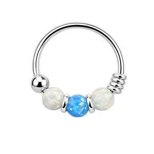 925 Sterling Silver AB with Dark Blue Opal Bead in Center Nose Hoop Ring