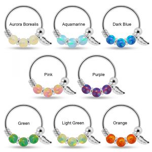925 Sterling Silver Opal Bead with Leaf Charm Nose Hoop Ring