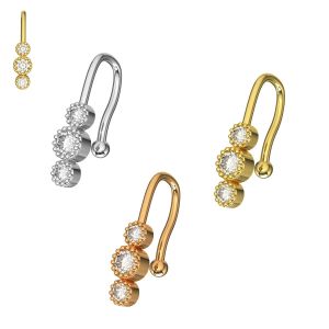 316L Surgical Steel Tri CZ Jeweled Non Piercing Cuff Jewelry