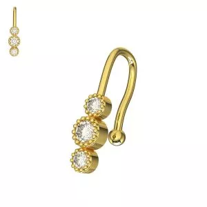 316L Surgical Steel Tri CZ Jeweled Non Piercing Cuff Jewelry