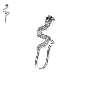 316L Surgical Steel CZ Jeweled Snake Design Non Piercing Cuff Jewelry