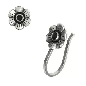 925 Sterling Silver Oxidized Non Piercing Daisy Flower Design Nose Cuff