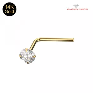 14K Prong Set Round Lab Grown Diamond Fixed L-Bend Nose Stud