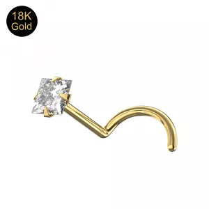 18K Gold Square Cubic Zirconia Nose Screw Wholesale Piercing Jewelry