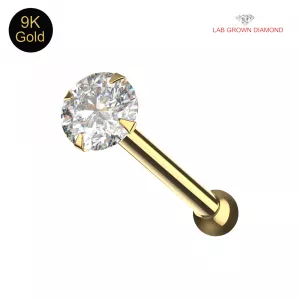 9K Claw Set Round Lab Grown Diamond Fixed Ball End Nose pin