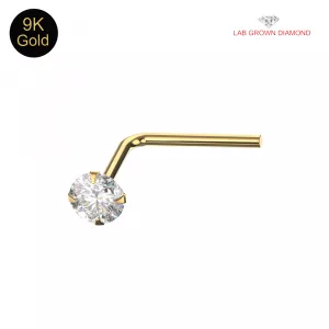 9K Prong Set Round Lab Grown Diamond Fixed L-Bend Nose Stud