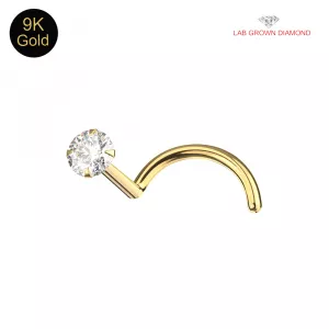 9K Claw Set Round Lab Grown Diamond Fixed Nostril Screw Nose Ring