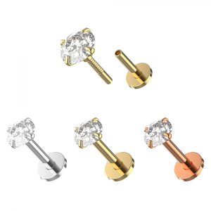 925 Silver CZ Jeweled Internally Threaded top with Round Base Labret