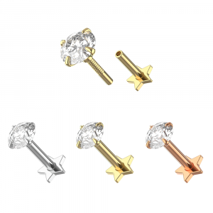 925 Silver CZ Jeweled Internally Threaded top with Star Base Labret