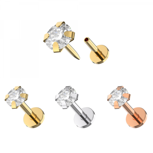 925 Silver CZ Jeweled Push Fit top with Round Base Labret