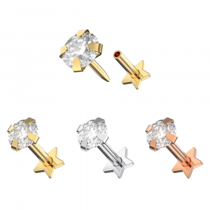 925 Silver CZ Jeweled Push Fit top with Star Base Labret