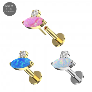 Implant Grade Titanium Oval Opal & CZ Threadless Pin Tragus Top with Labret