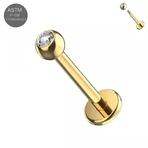 G23 Grade Titanium Gold Anodized Labret with Flat Cubic Zirconia Ball
