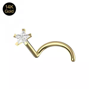 14K Gold CZ Star Nose Screw 20G