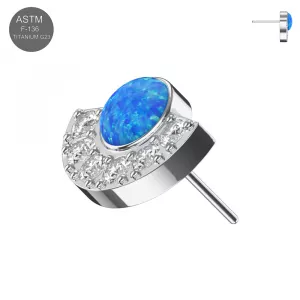 Implant Grade Titanium Crescent Opal & CZ Threadless Pin Top