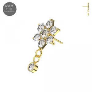Implant Grade Titanium Flower CZ Dangle Threadless Pin Top