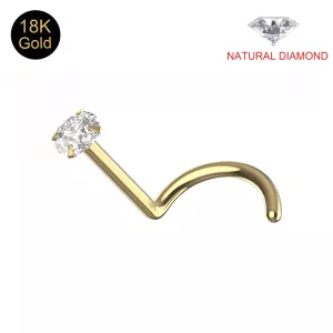 18K Yellow Gold Diamond Jeweled Screw Nose Stud