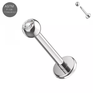 16G G23 Titanium Labret Piercing with Cubic Zirconia Ball