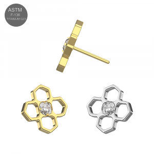 Implant Grade Titanium Geometric Flower CZ Threadless Pin Top