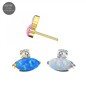 Implant Grade Titanium Oval Opal & CZ Threadless Pin Top