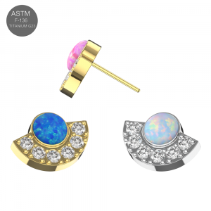 Implant Grade Titanium Crescent Opal & CZ Threadless Pin Top