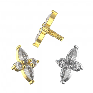 316L Surgical Steel Marquise & Round CZ Internally Threaded Top