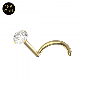 18K Yellow Gold Round-Cut Cubic Zirconia Screw-Type Nose Stud