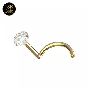 18k Yellow Gold CZ Jeweled Screw type Nose Piercing