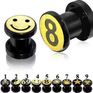 Gold Laser Logo Black UV Ear Flesh Tunnel